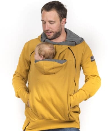 Sudadera porteo, embarazo y estándar mostaza + insertable-Talla grande