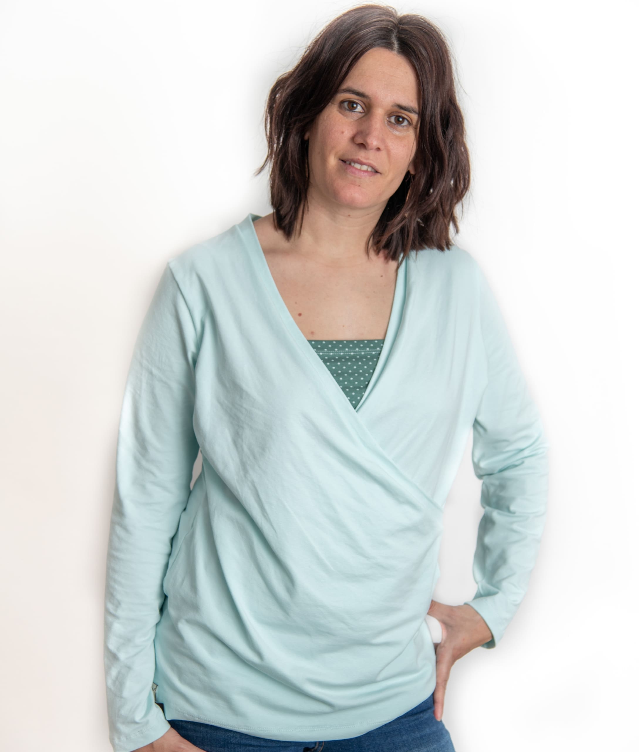 Camiseta lactancia y embarazo turquesa - Manga larga