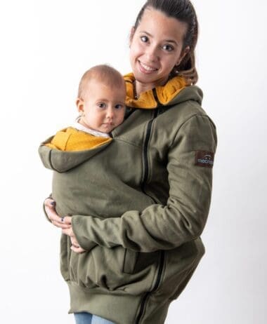 Sudadera porteo, embarazo y estándar caqui + insertable-Talla pequeña